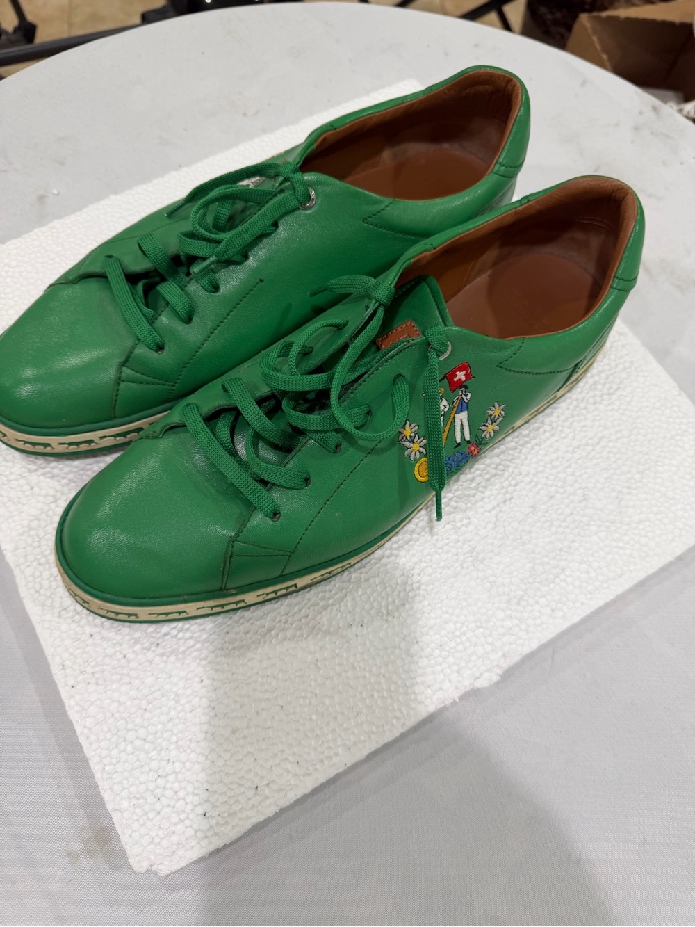 Bally Green Leather Lace-Up Sneakers with Embroidered Crest - Picture 4 of 9